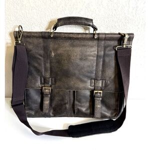 Black Rivet Distressed Brown Leather Messenger Laptop Bag Shoulder